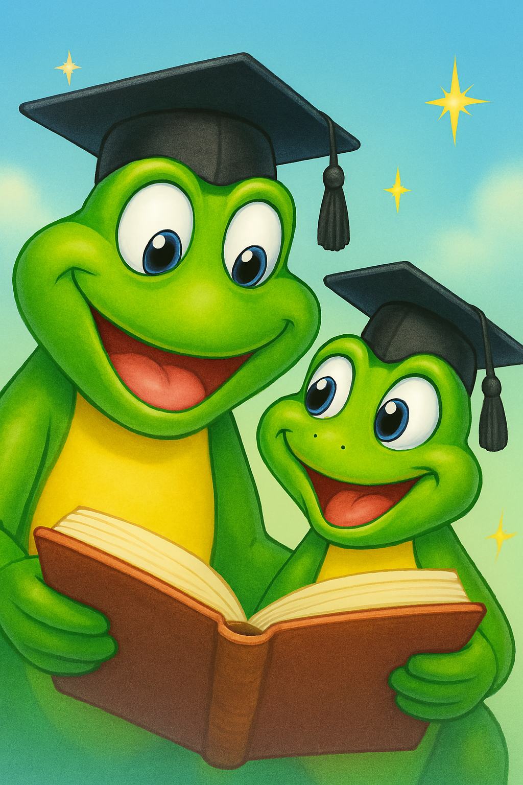 Ranitas graduadas que representan los niveles educativos de Jardín Infantil Las Ranitas