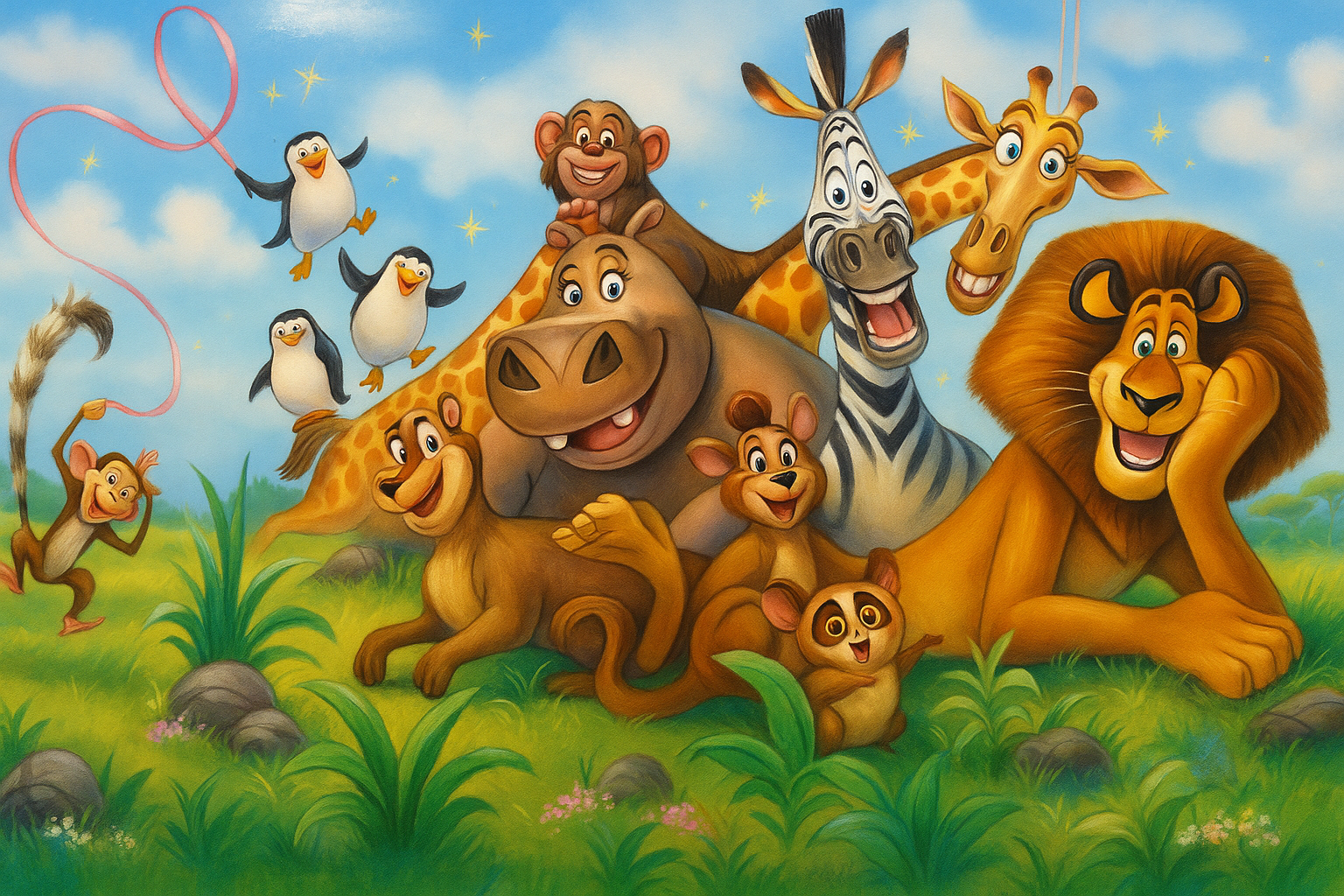 Mural de animales del zoológico en Colegio Jardín Infantil Las Ranitas